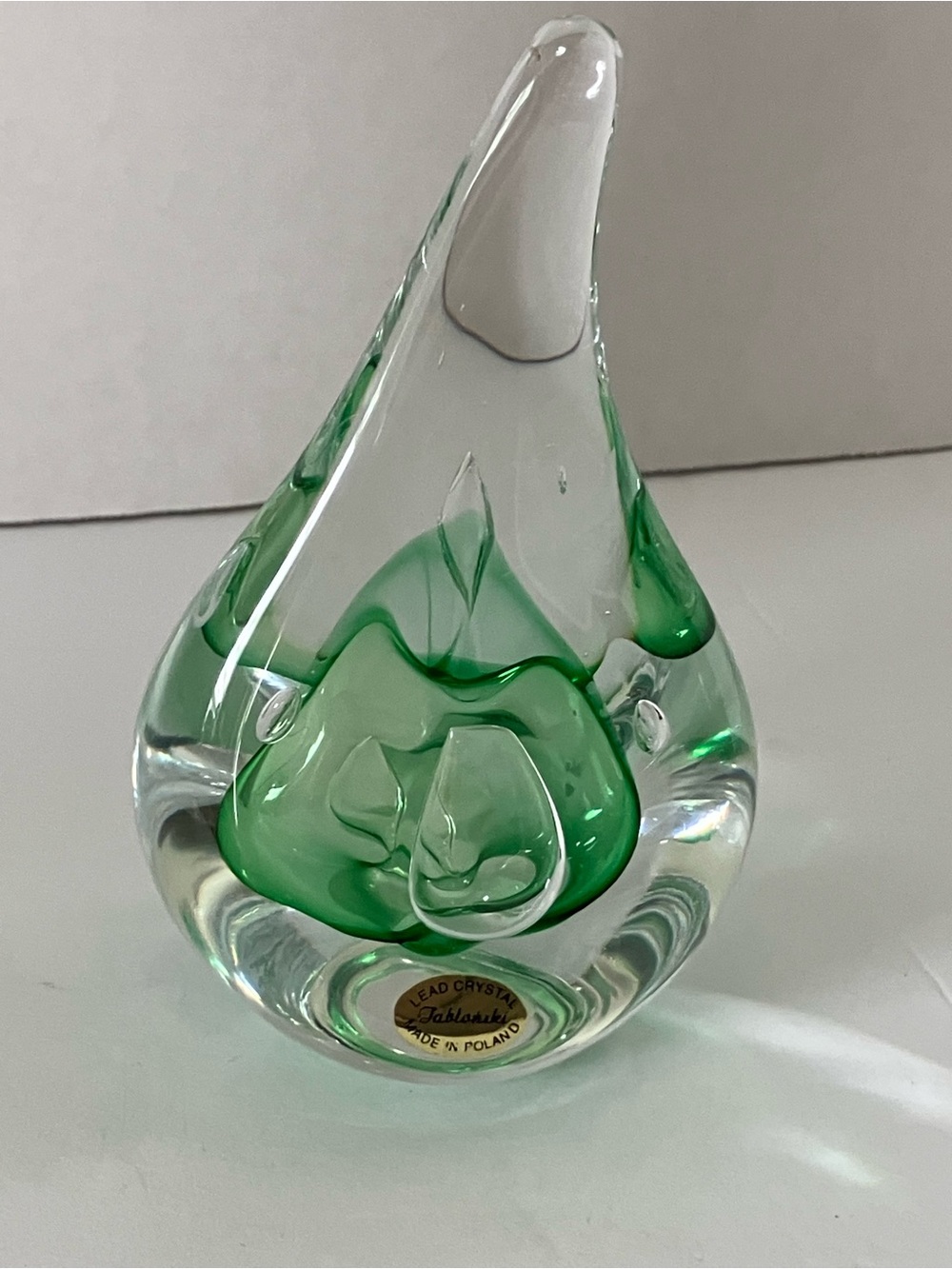 Green Glass Teardrop Sculpture - Decorative Art Piece